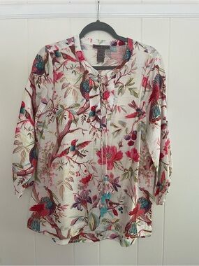 Sharon Young Colorful Bird Print Top M